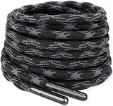 RJ-Sport Metal Aglet Wavy Hiking/Work Boot Laces Heavy Duty & Non Slip, Black Grey (Metal Tip), 140cm(54'')