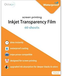 Octago Waterproof Inkjet Transparency Film for Screen Printing (60 Pack) Transparency Paper for Inkjet Printers - Print Color Transparent Paper Designed For Silk Screen Printing (8.5x11 Inches)