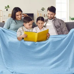 PHF 100% Cotton Waffle Weave Blanket Oversized King for Bed 120"x120"- Giant Big Lightweight Blanket 10'x10' for Bed Sofa - Aesthetic Extra Large Washed Cotton Soft Blanket - Sky Blue