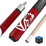 POCUSTIK 58" 2-Piece Pool Cue Stick Irish Linen Wrap,Professional House Bar Billiard Sticks Canadian Maple,Shoot Pool Stick with 13mm Tip for Men Women - Red,19 Oz