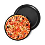 Homikit 10 Inch Non Stick Pizza Tray Set of 2, Stainless Steel Pizza Oven Pans Round Baking Sheets - Baking, Roasting, Serving, Healthy & Non-Toxic, Long-Lasting & Easy Clean, Black