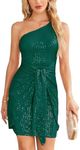 GRACE KARIN Women Sequin Dress Cocktail One Shoulder Sleeveless Sparkly Tie Waist Party Mini Dresses Blue Green