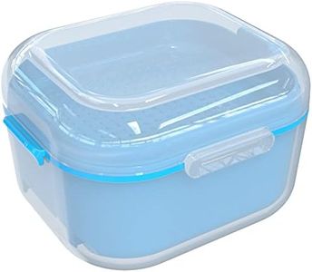 ARGOMAX Denture Case, Denture Cup for Soaking Dentures, Thorough Cleaning of Dentures, Retainer, Mouthguards, Clear Braces (Light Blue).