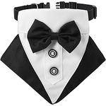 Formal Dog Tuxedo Bandana Dog Wedding Bandana Dog Collar with Bow Tie and Neck Tie Designs Adjustable Black Collar Formal Tux Dog Bowtie Adjustable Neckerchief (Black, S)