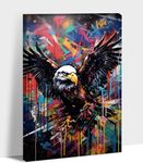 ANRUOXI American Bald Eagle Graffiti Canvas Wall Art, Fierce Bald Eagle Graffiti Print Picture, Modern Urban Street Graffiti Digital Art Painting, Eagle Wall Decor Poster for Teen Bedroom 12" Wx18 H