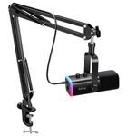 FIFINE XLR/USB Gaming Microphone Kit, Dynamic PC Mic for Streaming Podcasting, Computer RGB Mic Set with Boom Arm Stand, Mute Button, Headphones Jack, for Recording Vocal Voice-Over-AmpliGame AM8T