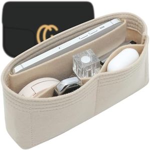 OAikor Felt Fabric Purse Shaper with pockets Handbag Tote Organizer Insert Bag,Fit GG Marmont small Matelasse Shoulder Bag Beige (Small, Conventional)-9 x 2 x 4.3inch