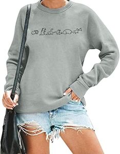 MOUSYA Dinosaur Sweatshirt Women Dinosaur Evolution Sweatshirt Jurassic Animal Shirt Mama Graphic Print Long Sleeve Shirt Grey