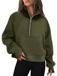 AUTOMET Womens Sweatshirts Half Zip Cropped Pullover Fleece Quarter Zipper Hoodies Fall outfits Clothes Thumb Hole, Armygreen, X-Large