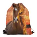 doginthehole Animal Horse Printed Durable Drawstring Bags Teenager Backpacks, Horse Sunset, One Size