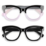 Areyeth 2 Pairs Oversized Retro Reading Glasses for Women, Oprah Style Large Blue Light Blocking Readers(2.50X), Black+black/Purple