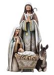 Joseph's Studio by Roman - Holy Family Figure with Donkey, Christmas Scene, Wood Grain Look, 10.5" H, Resin and Stone, Tabletop or Desk Display, Decorative