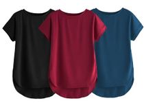 Fabricorn Combo of Three Plain Maroon, Black and Airforce Blue Round Neck Up and Down Cotton Tshirt for Women (Maroon, Black, Airforce Blue, Small)