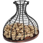 IEBIYO Wine Cork Holder Wine Stopper Container Wine Cork Storage with Wooden Bottom Cork Collector Cage Wine Lover Gift Kitchen Decor (Bronze Black)