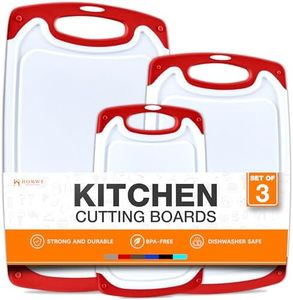 HOMWE Cutting Boards for Kitchen - Chopping Board 3-Pack w/Different Sizes and Non Slip Handles - Reversible, Large Cutting Board Set - Unique Gifts for Cooks Who Have Everything - Red