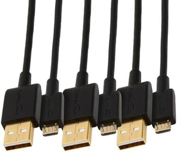 Amazon Basics câble de USB-A vers Micro USB 2.0, Vitesse de Transfert de 480 Mbps, avec connecteurs plaqués Or, Lot de 3, 0.9 m, Noir