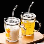 KiKiluxxa Glass Kids Fruit Juice Milk Sipper Tumbler Mug with Straw and Lid - 350Ml - Pacl of 1 - Green Tea Coffee Soda Can Glass Cup with Straw (K Kids 1)