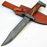 DAM-9447 Custom Handmade Damascus Steel 14 Inches Bowie - with Leather Sheath