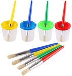 DIYASY 4 Pcs Kids No Spill Paint Cups and 4 Round Paint Brushes 4 Colors Spill Proof Paint Cups for Children’ Art Class and Home.