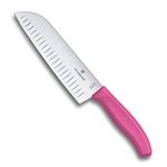 Victorinox Swiss Made Stainless Steel Swiss Classic Santoku Knife, Japanese Style Knife with Fluted Edge, Professional & Household Use, Pink, 17 Cm | 6.8526.17L5B