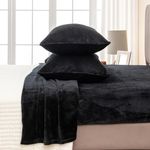 Extra Soft Velvet Plush Queen Micro Fleece Sheet Set | Deluxe Microplush Non Pilling Sheets, Deep Pocket | Lavish Sherpa Velvet Luxe Collection by Great Bay Home (Queen, Black)