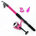 FLADEN KIDS Fishing Rod Combo - Fishing Fun Telescopic (1.8m / 6ft) Rod/Matching Reel/Line/Training Weight/Fun LED Keyring Fishing Combo - Ideal Set For Children (Pink Cat) [12K-518P]