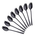 SBOMHS 8 Pieces (3 in 1) Spork Stainless Steel Knife Spoon Fork Set Camping Cutlery Set Black