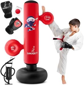 Kangability Kids Punching Bag Set | Tall 5’3” Boxing Bag w/Gloves, 2 Focus Pads, Pump | Punching Bag Standing Bounce-Back Action | Durable Punching Bag Kids 3 to 12 | Inflatable Punching Bag for Kids