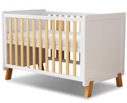 MEICI BABY Alex -3-in-1 Wooden Baby Cot Bed，Baby Crib，Convertible Baby Bed，3 Adjustable Bed Base Positions ，Short Guardrail， Mattress Included，From Birth to 5 Years