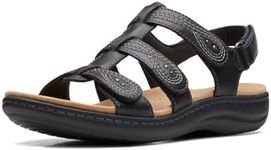 Clarks Women's Laurieann Vine Flat Sandal, Black Leather, 8 Wide US