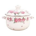 YARNOW Retro Flower Enamel Stockpot: Stew Pot with Lid 20cm Non- Stick Ceramic Coated Low Stockpot Quart Stockpots Soup Casserole Pasta Milk Sauce Pot for Home Kitchen Cooking