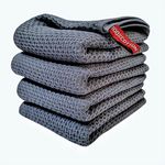 ANEWAY Kitchen Towels 100% Cotton Waffle Weave Dish Towel for Cleaning Drying Dishes Extra Absorbent and Soft, Dish Cloth,13 x 28 in, 4 Pack(Darkgray)