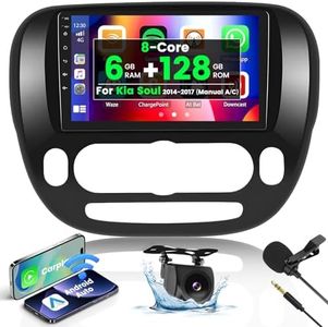 Roinvou 8 Cores 6+128G Android Radio Upgrade for Kia Soul 2014-2017 (Manual A/C), 9'' HD Touchscreen with Wireless CarPlay Android Auto GPS Navigation WiFi Backup Camera Mirror Link Bluetooth Mic RDS