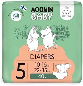 Pañales Muumi Baby Eco Talla 5, 10-16 kg, 40 pañales premium con barrera antifugas | suaves y agradables para la piel, transpirables, absorbentes, sin productos químicos innecesarios |