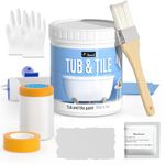 DWIL Tile Paint, Tub and Tile Refinishing Kit with Tools, Water-based Bathtub Paint - Low Odor Bathtub Refinish Kit, Easy to Use Bathroom Kitchen, 25-30sq.ft, 16.5oz, Grey