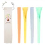 Openable Reusable Silicone Boba Straws Dishwasher Safe with Carry Pouch (4 Boba Size Straws + 1 Pouch), Flexible Easy to Clean, Dry with No Brush Needed for Boba, Jelly, Gel (Random Colors))