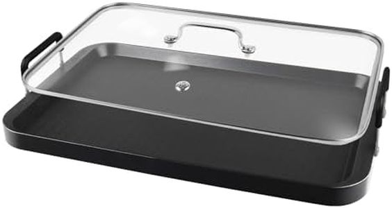 Vayepro 2 Burner Griddle Pan with Glass Lid,Stove Top Flat Griddle for Glass Stove Top,Aluminum Pancake Griddle,Non-Stick Griddle for Gas Grill, Double Burner Camping Griddle