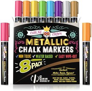 CHALKY CROWN Metallic Liquid Chalk Markers for Blackboard - Drawing Markers with Reversible Bullet and Chisel Tips - Dust Free Charlkboard Markers - Chalk Pens Mirror Pens (8 Pack)