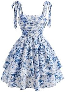 Floerns Girl's Floral Tie Shoulder Cami Dress Ruched Layered Ruffle Hem Short Dresses Light Blue 10Y
