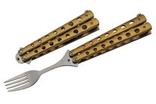 SZCO Supplies 9” Gold Finished Butterfly-Open Style Travel/Camping Fork (211520-GD)