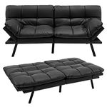 COSTWAY 2/3 Seater Convertible Sofa Bed, Click Clack Sleeper Couch with Reclining Backrest, Adjustable Armrests & 6 Metal Legs, Padded Loveseat for Living Room and Bedroom (PU Leather, Black)