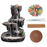 XUDREZ Waterfall Mountain Backflow Incense Holder Resin Incense Burner Incense Cones Holder Home Decor Gifts with 120pcs Incense Cones