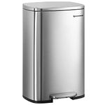 SONGMICS 13 Gallon (50 L) Trash Can, Stainless Steel Kitchen Garbage Can, Recycling or Waste Bin, Soft Close, Step-On Pedal, Removable Inner Bucket, Silver ULTB050E01