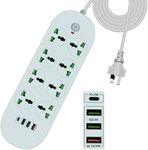 Power Board, Power Boards with 8 AC Outlets and 4 USB Ports - Max 40W 9.6A Fast Charging(PD 20W USB C + QC 3.0 USB), Wall Mountable Power Strip 1.8M Extension Lead for Home Office Accessories White