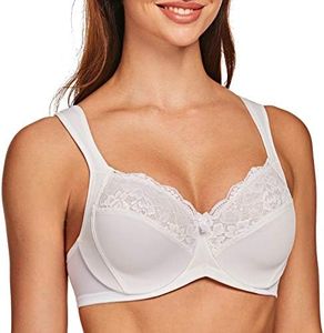 MELENECA Women's Minimizer Bra Full Coverage Plus Size Underwire Lace Comfort Cushion Strap White 36G