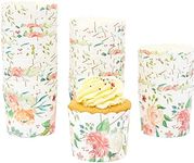 Sparkle and Bash 50 Pack Floral Cupcake Wrappers for Wedding, Watercolor Flower Paper Baking Cups and Muffin Liners for Garden Tea Parties, Baking Favors, Bridal or Baby Showers- (2.25 x 2.75 In)