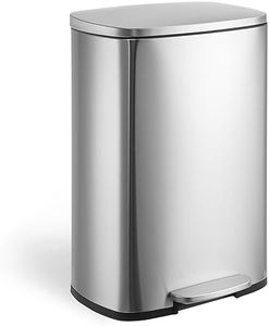 PULLAFUN Smudge Resistant Trash Can Stainless Steel Garbage Can with Silent Lid, Durable Pedal & Inner Bucket, 50 Liter/13.2 Gallon, Satin Nickel Finish, 19.1" L x 14.5" W x 25.2" H，Silver