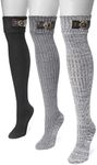 Muk Luks Women's 3 Pair Buckle Cuff Over The Knee Socks, Black, One Size