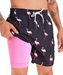 APTRO Mens Swimming Shorts Swimming Trunks Men Compression Liner Swim Shorts 7" Board Shorts Flamingo Pink MSTK266 L