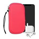 kwmobile Neoprene Phone Pouch Size L - 6.5" - Universal Cell Sleeve Mobile Bag with Zipper, Wrist Strap - Neon Pink